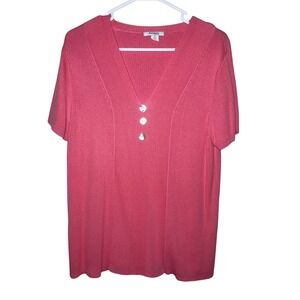 Dressbarn‎ Womens 1X Pink V Neck Short Sleeve  Knit Top